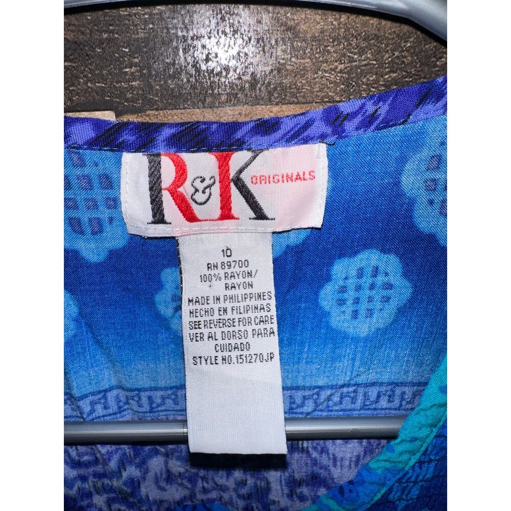 R&K Originals Size 10 Sleeveless Smocked Waist Midi Dress Blue Patterned - Picture 3 of 4